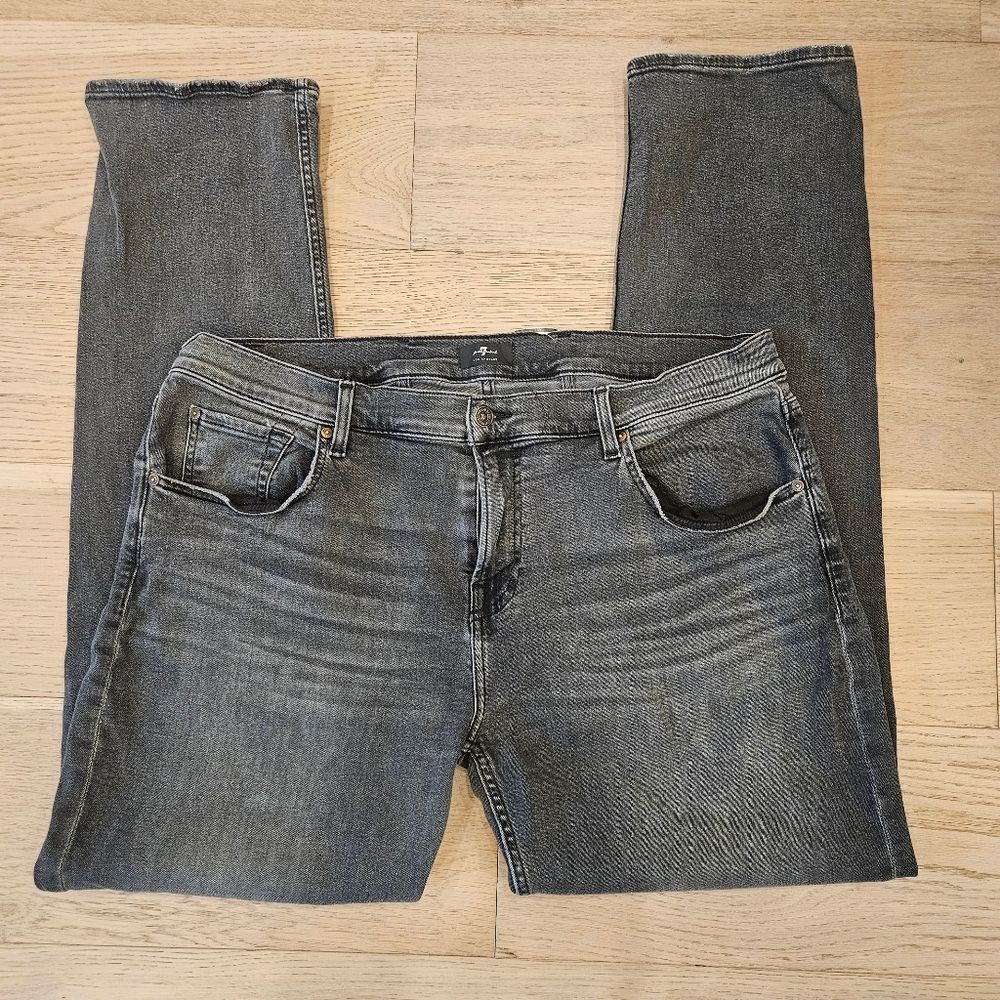 7 For All Mankind Men's Jeans Size 40x32 Black The Straight Whiskers